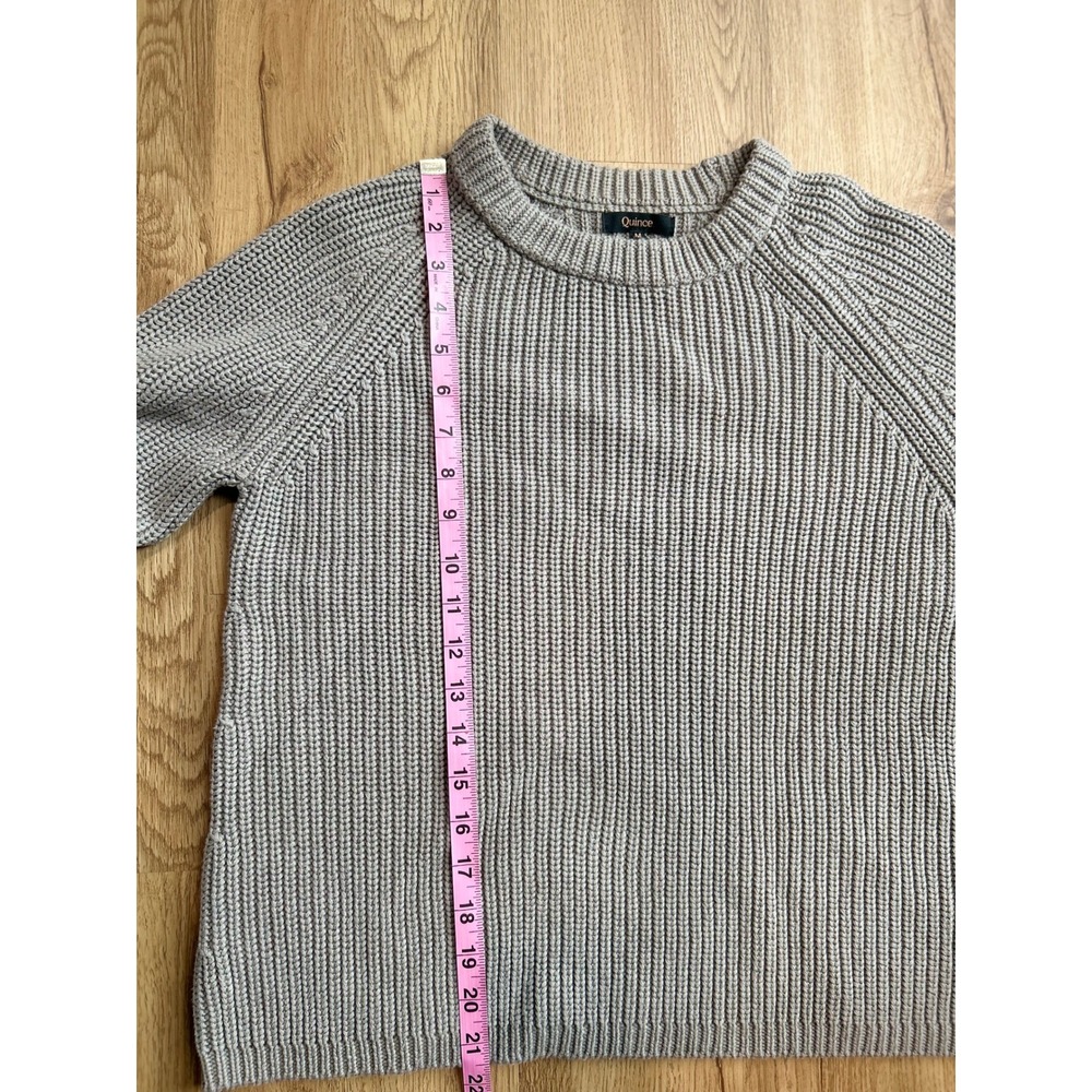 Quince Fisherman Sweater Organic Cotton Knit Taupe Gray Crewneck Size M - Picture 6 of 8
